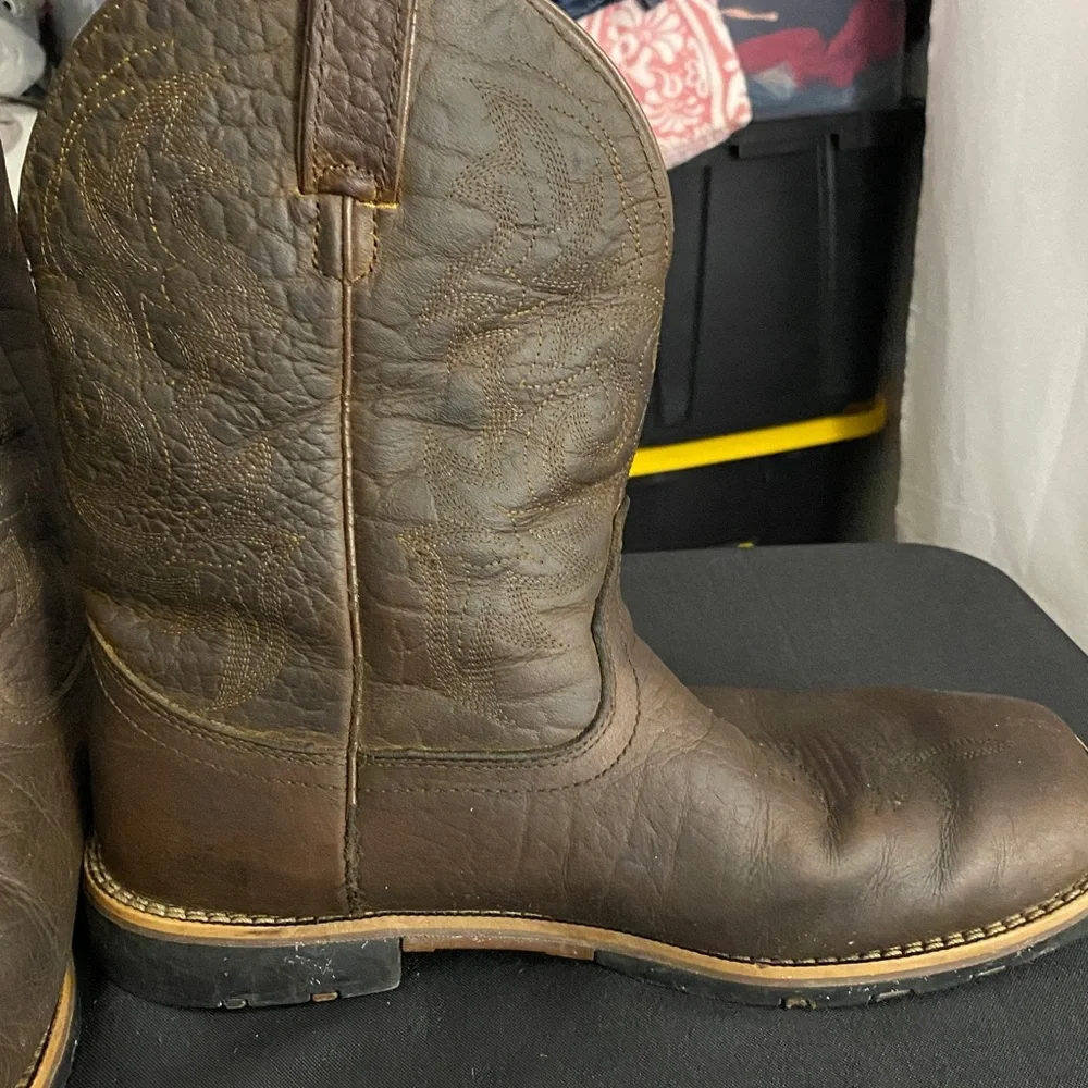 JUSTIN Brown Leather WATERPROOF Cowboy Boots SIZE 10EE GOOD USED‎ CONDITION